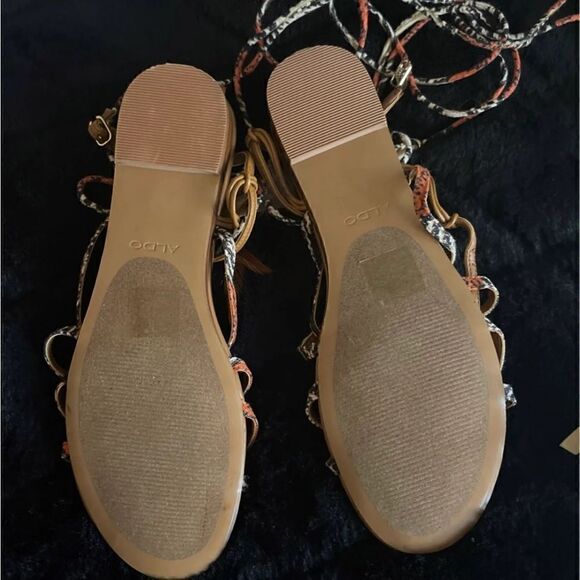 Sz8 ALDO lace up/leg wrap Ninna festival feather flat sandals/boho sexy - Picture 3 of 4